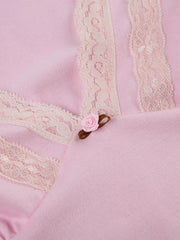 Lace Trim V-Neck Long Sleeve Top