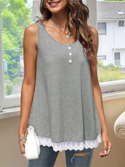 Lace Trim Wide Strap Tank Top Grey / S
