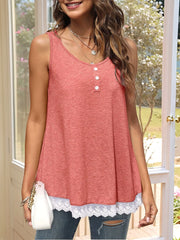 Lace Trim Wide Strap Tank Top Pink / S