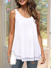 Lace Trim Wide Strap Tank Top White / S