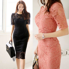 Lace Trimmed Slimfit Midi Dress