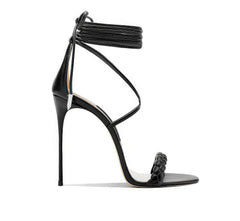 Lace Up Ankle Strap Braided Open Toe Heels EU 33 / Black / 6CM