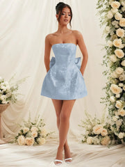 Lace Up Back Mini Dress with Bow Detail