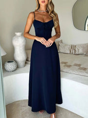 Lace-Up Solid Cami Dress