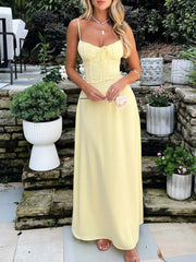 Lace-Up Solid Cami Dress Light Yellow / S