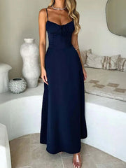 Lace-Up Solid Cami Dress Navy / S