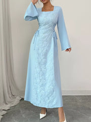 Lace Up Square Neck Long Sleeve Maxi Dress