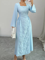 Lace Up Square Neck Long Sleeve Maxi Dress Pastel Blue / S
