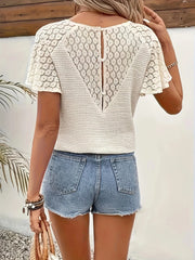 Lace V-Neck Flutter Sleeve Top