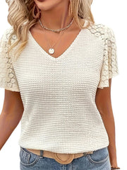 Lace V-Neck Flutter Sleeve Top