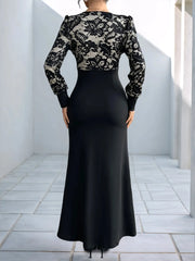 Lace V-Neck Long Sleeve Maxi Dress