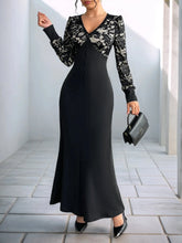 Lace V-Neck Long Sleeve Maxi Dress Black / S