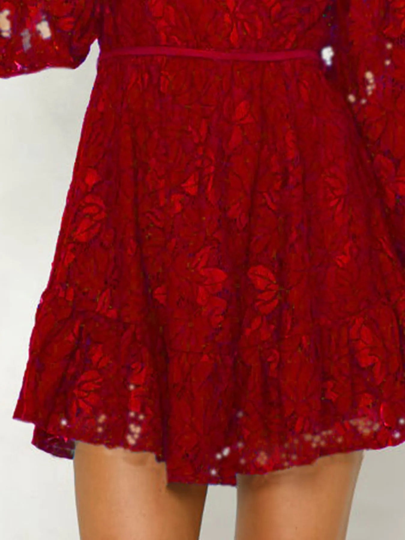 Lace V-Neck Long Sleeve Mini Dress