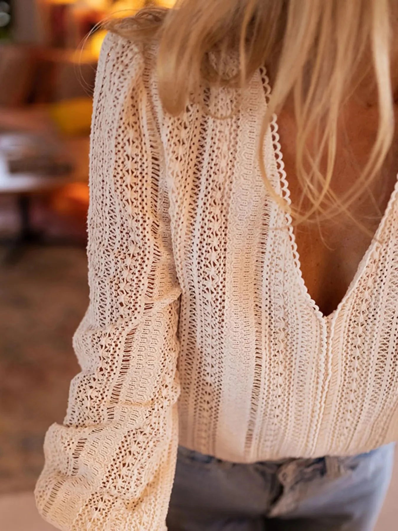 Lace V-Neck Long Sleeve Top