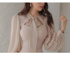 Lantern Sleeves Knot Detail Slimfit Dress