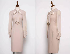 Lantern Sleeves Knot Detail Slimfit Dress