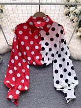 Lantern Sleeves Polka Dot Collared Top MAX SIZE / Red