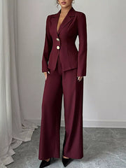 Lapel Collar Blazer & Wide Leg Pants Set
