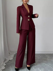 Lapel Collar Blazer & Wide Leg Pants Set