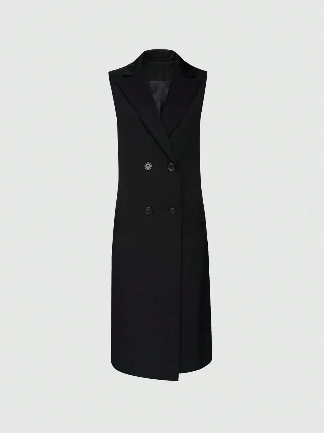 Lapel Collar Sleeveless Longline Blazer