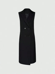 Lapel Collar Sleeveless Longline Blazer