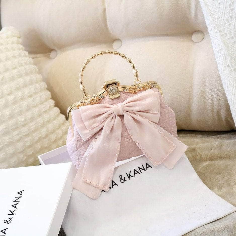 Large Bow Detailed Shimmery Top Handle Purse