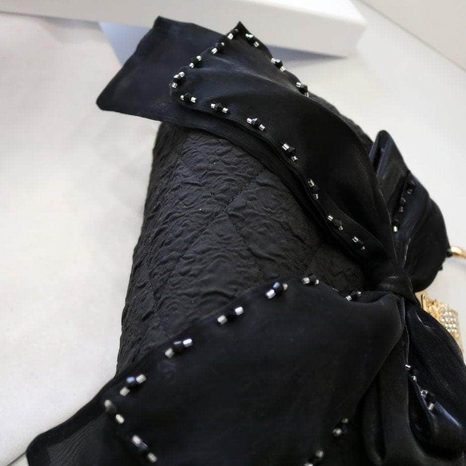 Large Bow Detailed Shimmery Top Handle Purse