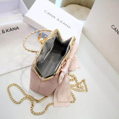 Large Bow Detailed Shimmery Top Handle Purse