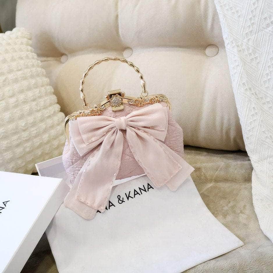 Large Bow Detailed Shimmery Top Handle Purse