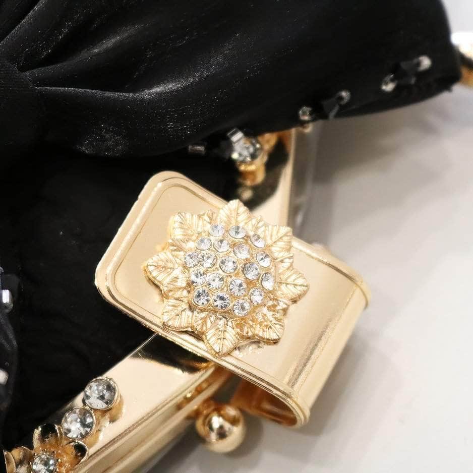 Large Bow Detailed Shimmery Top Handle Purse