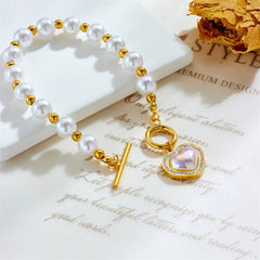 Large Heart Pearl Charm Bracelet B996