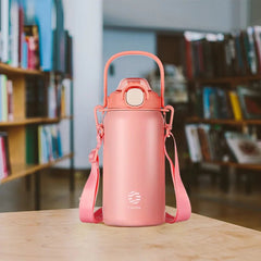 Large stainless steel thermos bottle: straw, for hot and cold drinks
