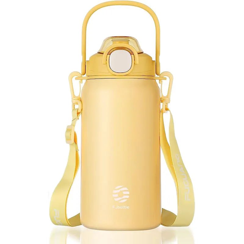 Large stainless steel thermos bottle: straw, for hot and cold drinks