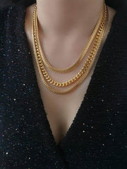Layered Cuban Link Statement Braided Gold Necklace Gold / Necklace