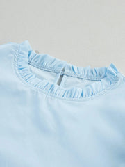 Layered Ric Rac Short Sleeve Filled Neck Blouse