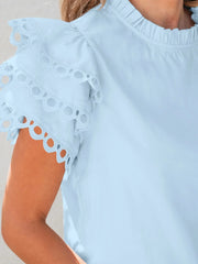 Layered Ric Rac Short Sleeve Filled Neck Blouse