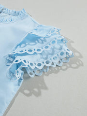 Layered Ric Rac Short Sleeve Filled Neck Blouse