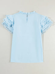 Layered Ric Rac Short Sleeve Filled Neck Blouse