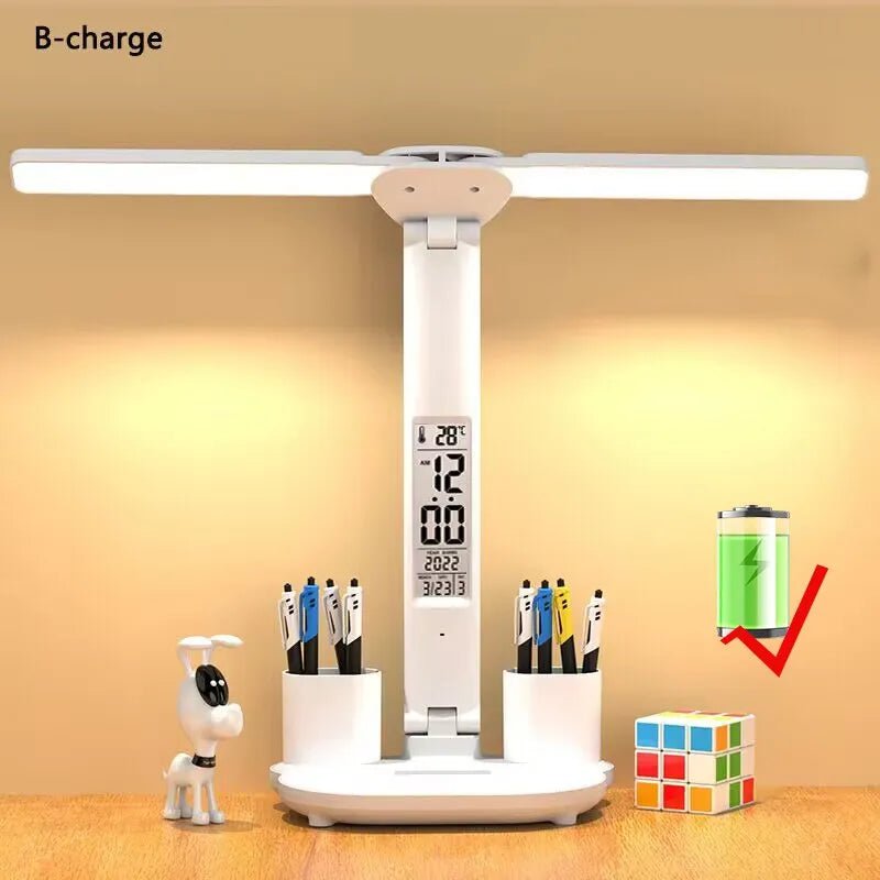 LED Clock Table Lamp: USB Chargeable, Dimmable, Foldable, Eye Protection Charging / CHINA