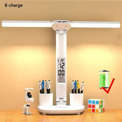 LED Clock Table Lamp: USB Chargeable, Dimmable, Foldable, Eye Protection Charging / CHINA
