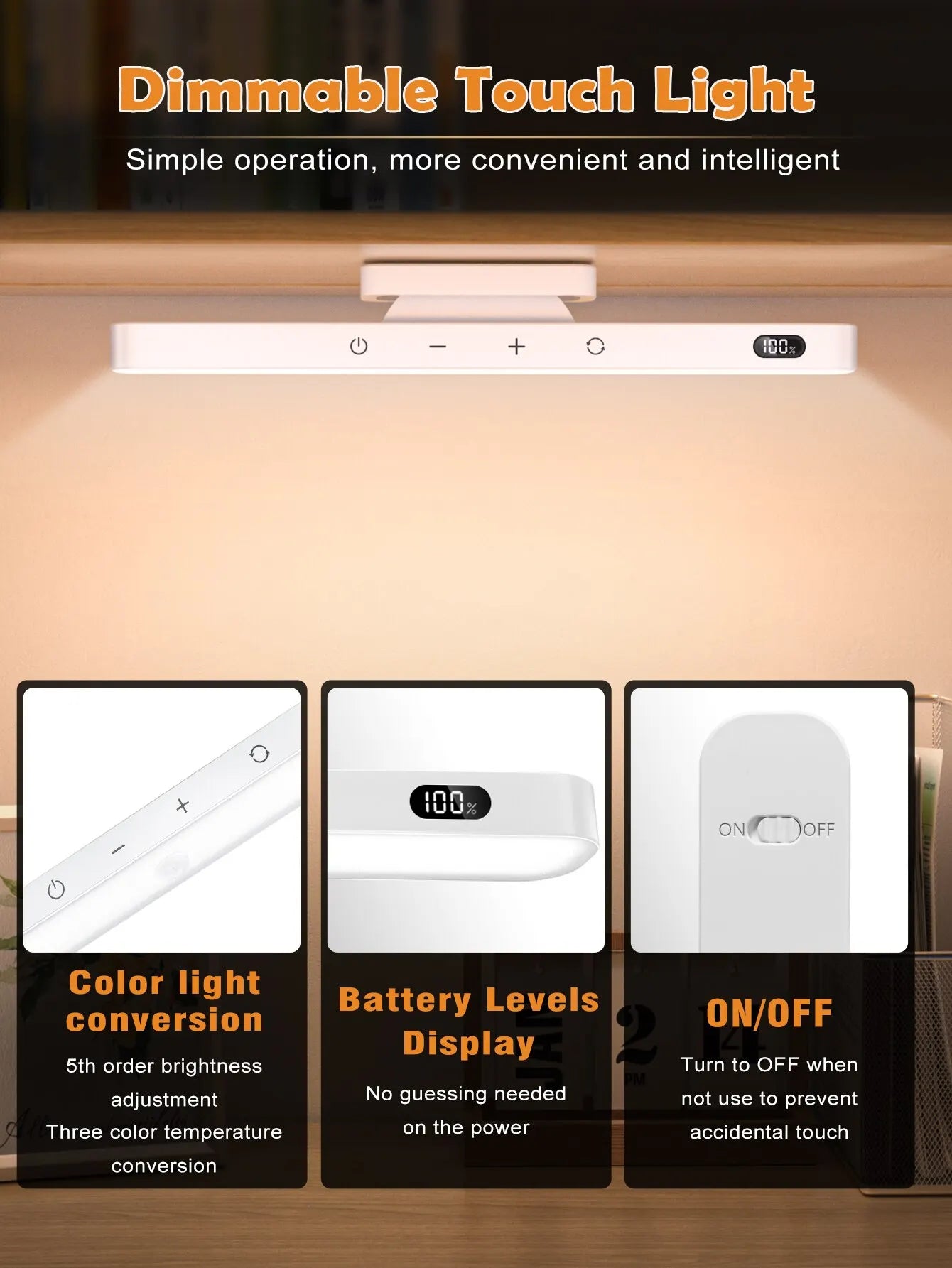 LED Touch Table Lamp - Magnetic Desk Lamp with Built-in 2500mAh Battery for Reading, Cabinet, Mirror, Bedside - Rechargeable Night Lights