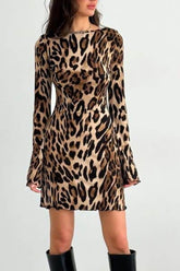 Leopard Backless Long Sleeve Mini Dress Leopard / M