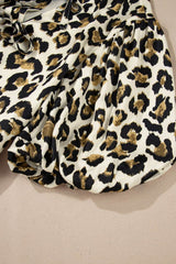 Leopard Bow Tie Front Puff Sleeve Peplum Blouse