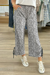 Leopard High Waist Side Bow Pants Gray / S