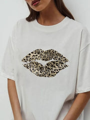 Leopard Lips Round Neck Oversized T-Shirt