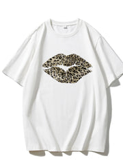 Leopard Lips Round Neck Oversized T-Shirt