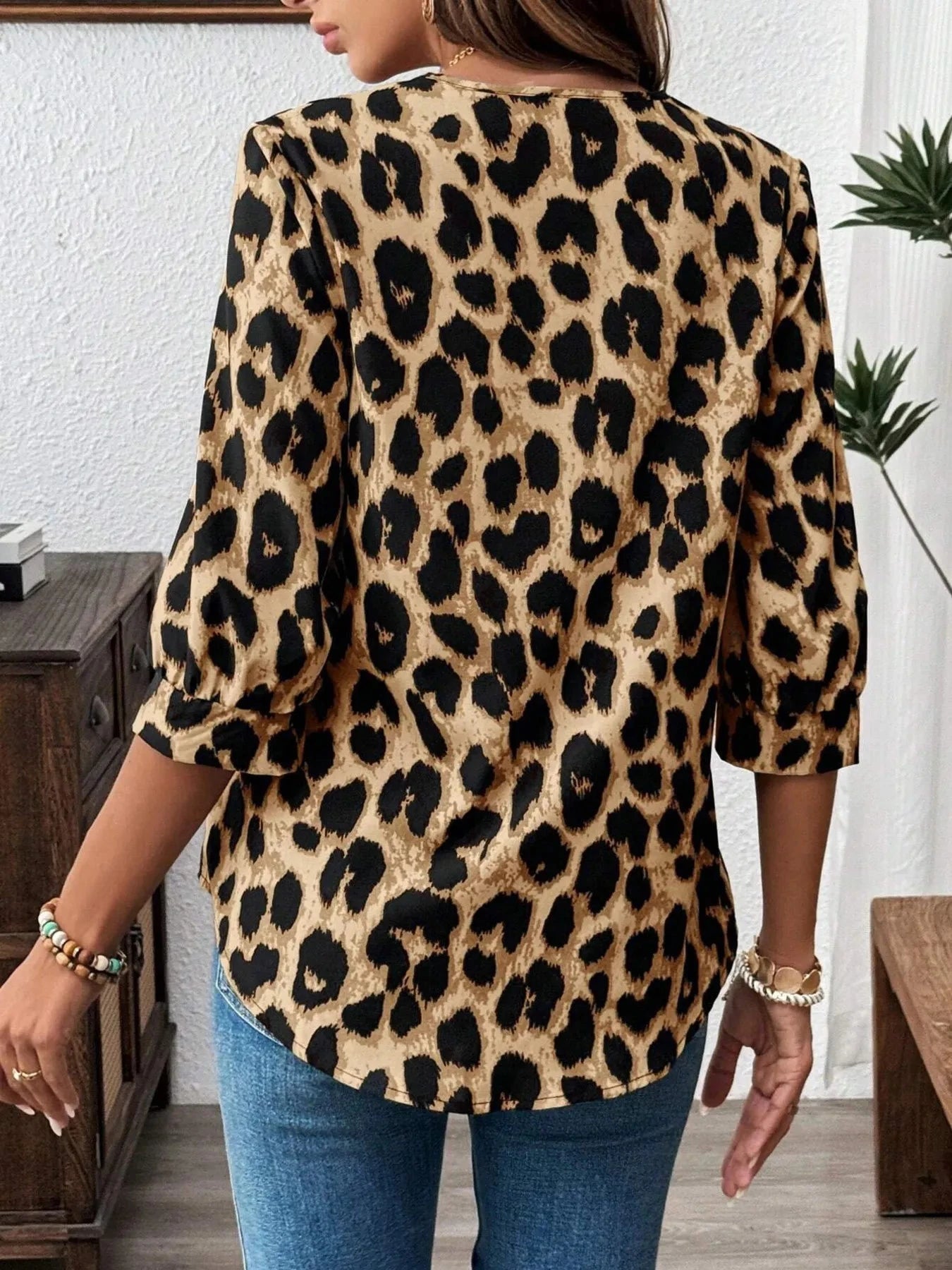 Leopard Print 3/4 Sleeve Blouse