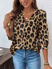 Leopard Print 3/4 Sleeve Blouse Brown / S