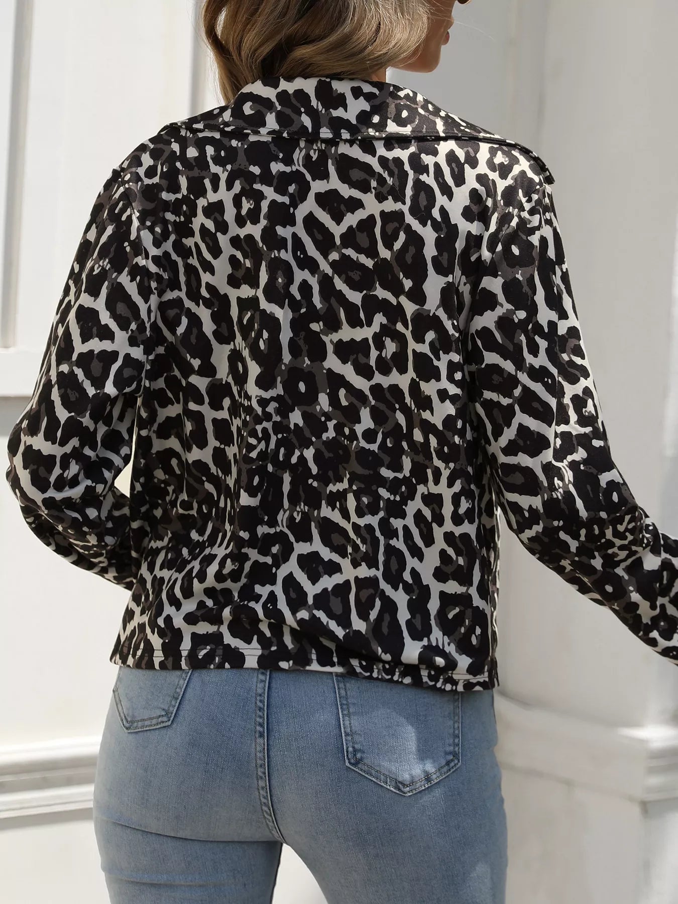 Leopard Print Button Up Casual Jacket