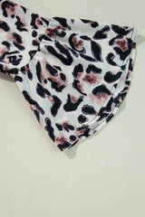 Leopard Print Buttoned Front 3/4 Sleeve Tiered Ruffled Hem Dress